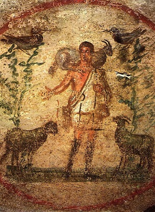Representación simbólica de Jesús como el buen pastor
