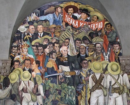 Detalle del mural “Epopeya del Pueblo Mexicano” de Diego Rivera en el Palacio Nacional de la Ciudad de México