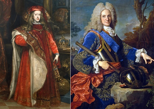 Carlos II y Felipe de Anjou, reyes de España.