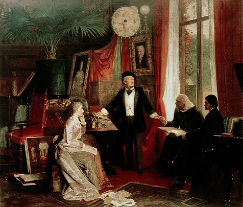 Richard Wagner con Franz Liszt y la hija de Liszt, Cosima