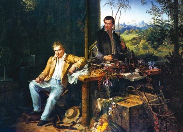 Alejandro de Humboldt y Bonpland, en la selva amazónica del río Casiquiare (óleo de Eduard Ender, hacia 1850).