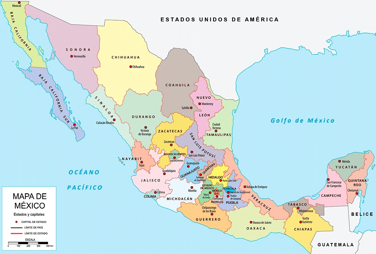 Mapa México con sus Estados y capitales