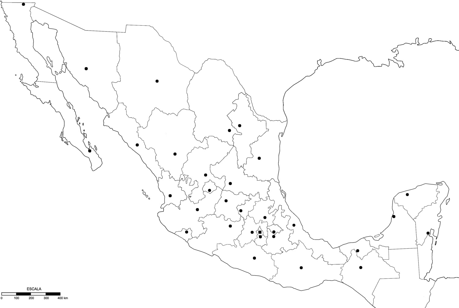 Mapa mudo de México con Estados y ubicación de sus capitales Mapa mudo de México con Estados y ubicación de sus capitales