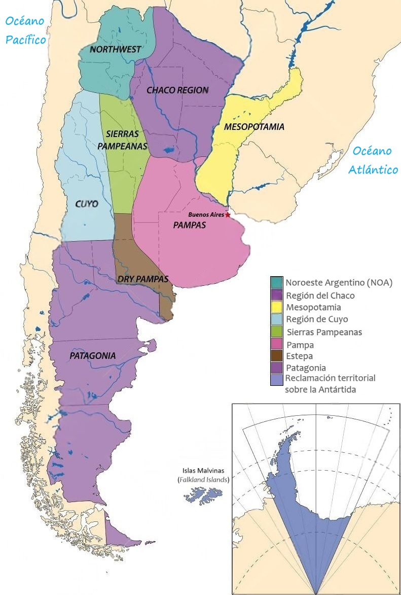 Mapa de Argentina: Regiones naturales