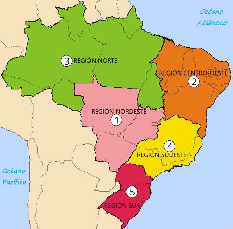 Mapa de Brasil: Regiones administrativas