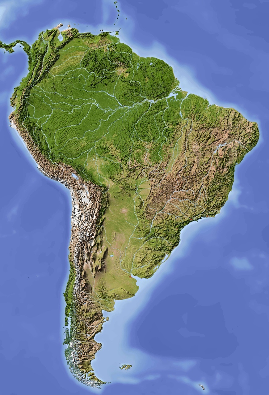 Mapa topográfico de América del Sur Mapa topográfico de América del Sur