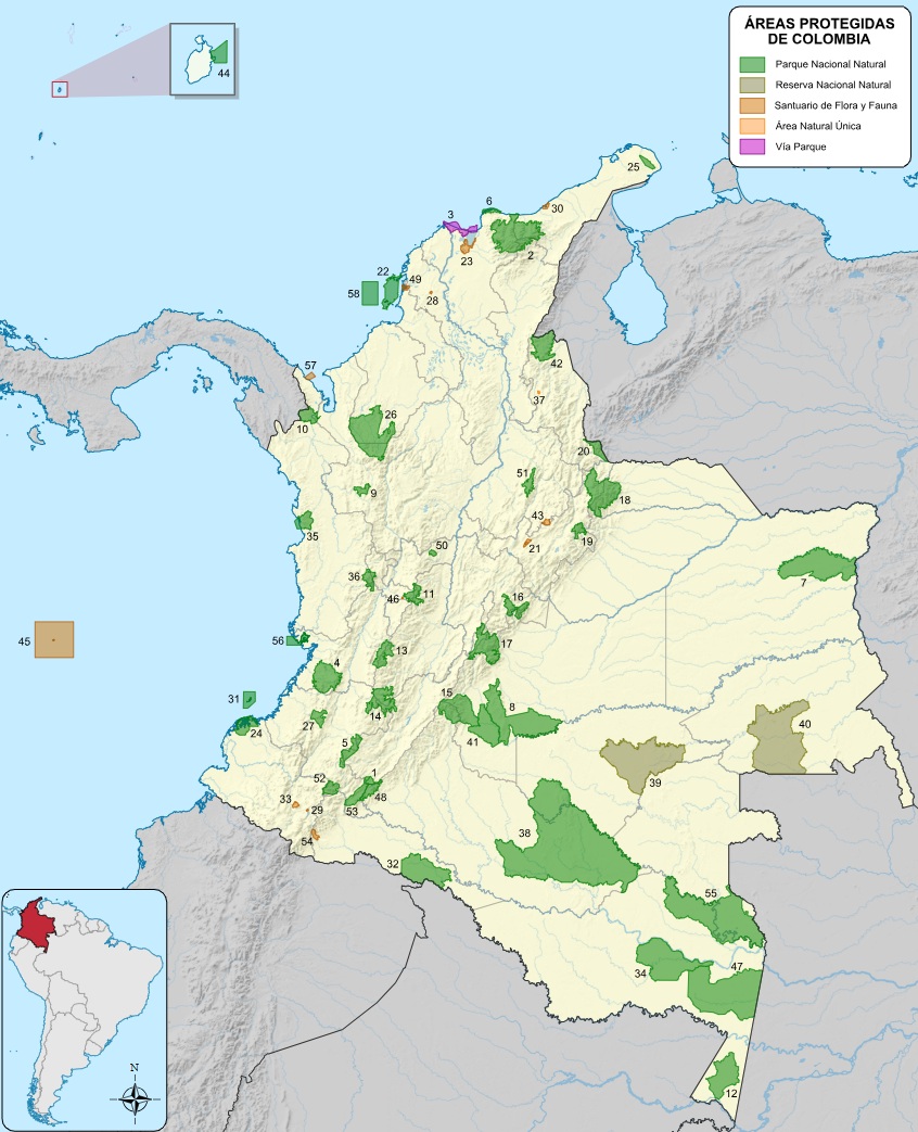 Mapa de Colombia: Áreas protegidas Mapa de Colombia: Áreas protegidas