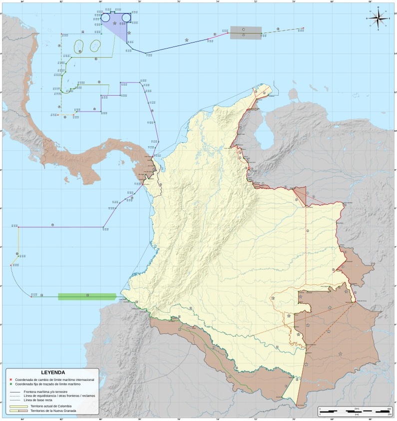 Mapa con los trazados y delimitaciones de fronteras de Colombia con sus vecinos, desde 1810 hasta la actualidad. Mapa con los trazados y delimitaciones de fronteras de Colombia con sus vecinos, desde 1810 hasta la actualidad.