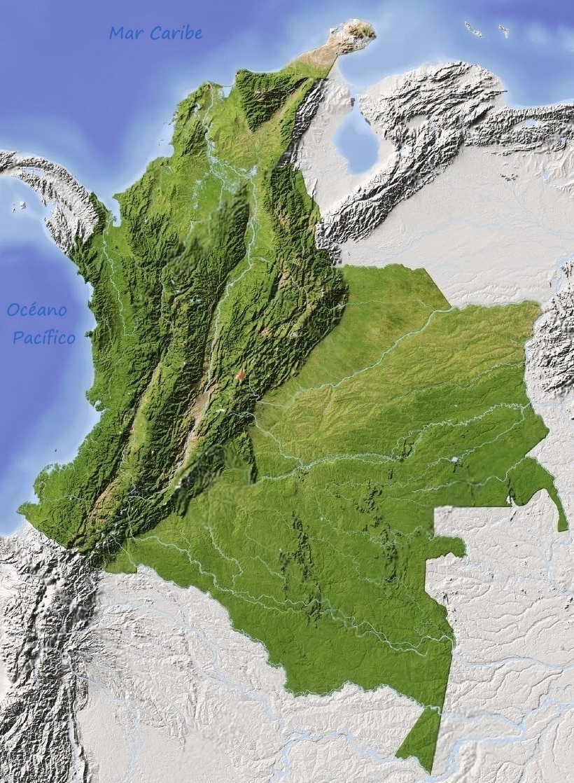 Mapa topográfico de Colombia